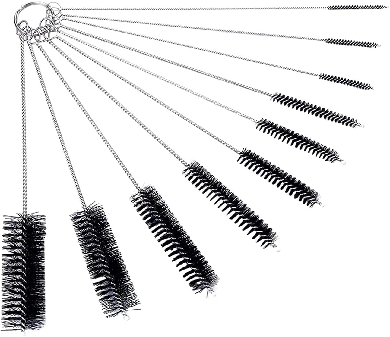 8 Inch Nylon Tube Cleaner Brush Set, (Black Variety Pack) Long Straw and Bottle Brush, Flexible Brushes for Cleaning Pipes, Keyboards, Glass and Hard to Reach Areas, Set of 10 Different Sizes - Image 2