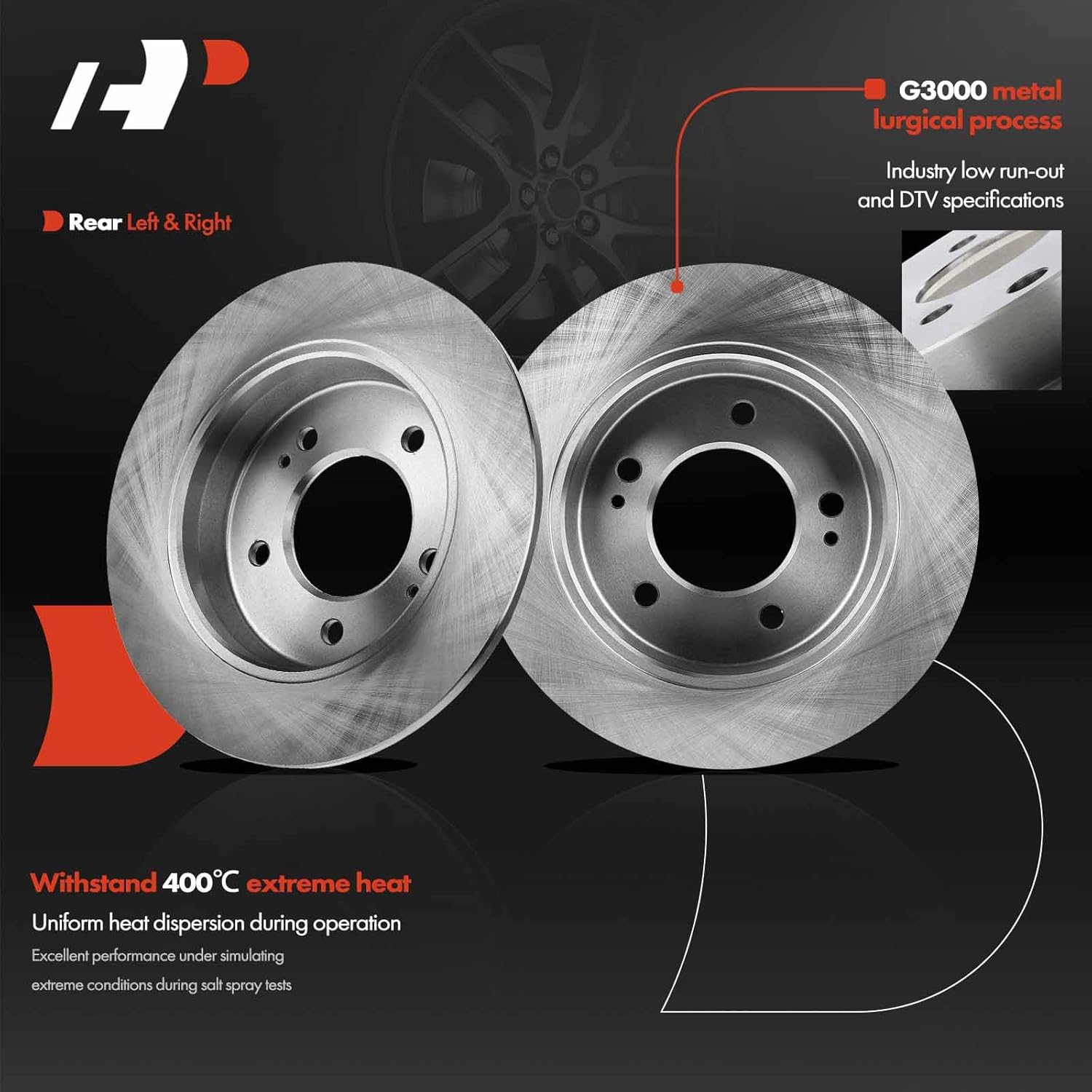 A-Premium 10.31 inch (261.9mm) Rear Solid Disc Brake Rotors Compatible with Select Kia and Hyundai Models - Elantra, Elantra GT, Kona, Veloster, Venue, Forte, Forte Koup, Forte5, Soul, 2-PC Set