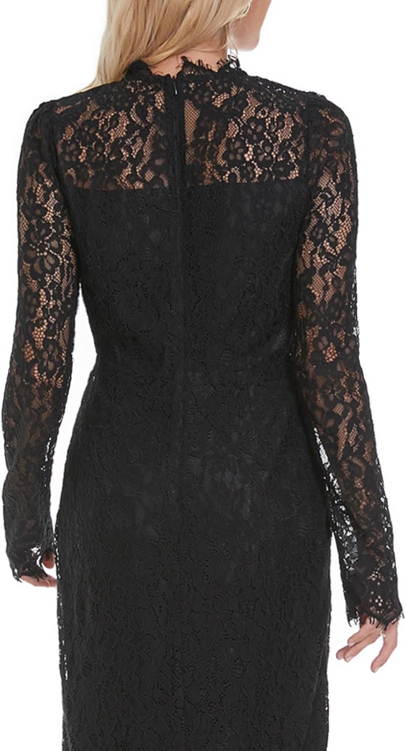 Women's Long Sleeve Lace Floral Elegant Cocktail Ocassion Party Midi Dress Wedding Guests Dress - Image 2