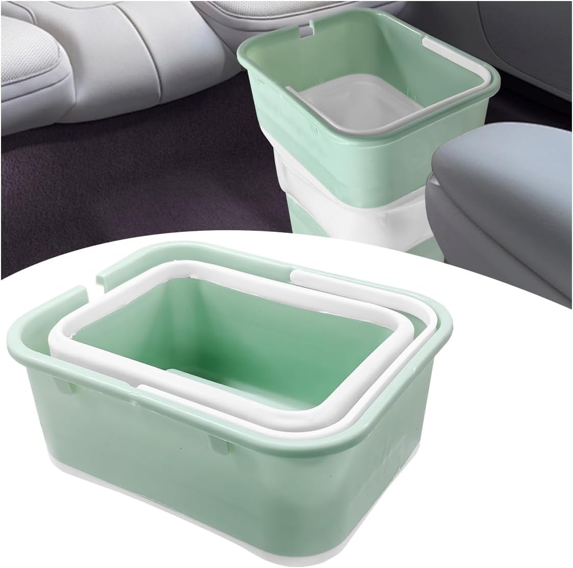 Car Trash Can, Collapsible Vehicle Garbage Bin with Handle, Leakproof Foldable Automotive Dustbin Car Storage Box, Universal Portable Trash Holder for Cars, SUVs and Trucks (Beige)