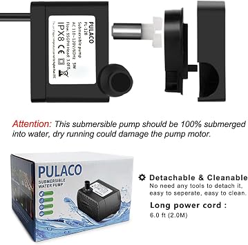PULACO 50GPH 3W Mini Submersible Water Pump with 3.3 FT Tubing for Aquariums, Fish Tank, Pond, Fountain, Hydroponics