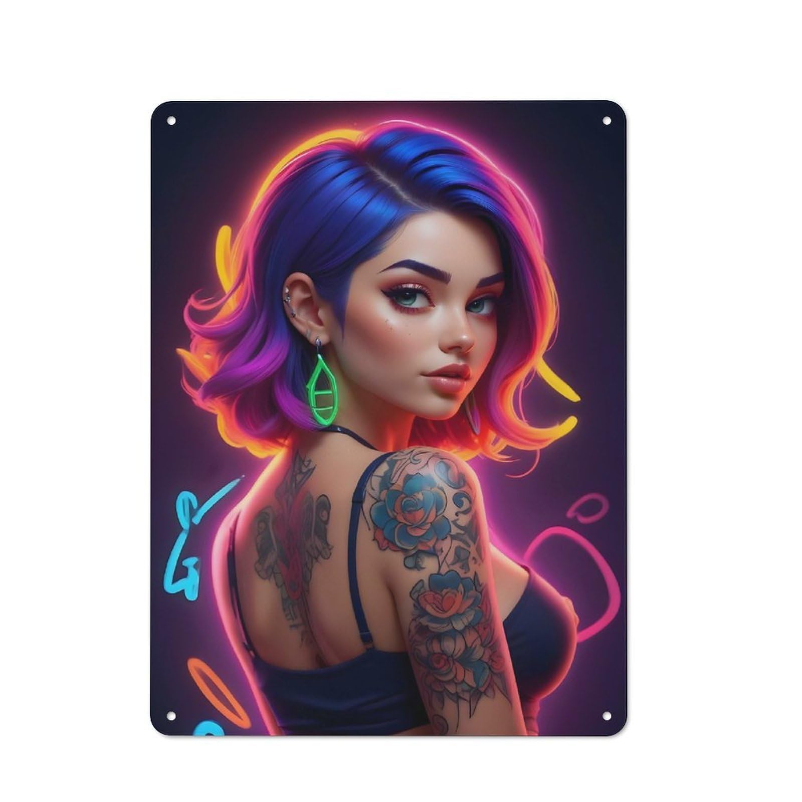 Junmoney Girls Style-1 For Guest Room Or Hallway, Neon With Tattoo Vintage Metal Sign 40X30cm, New-Space Wall Decor For Home Decor Collectors