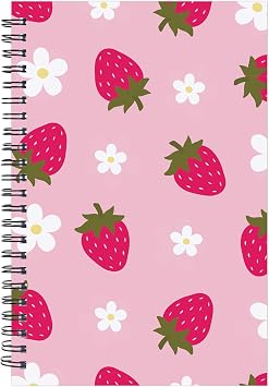 Pink Strawberry Spiral Notebook - Strawberry Journal for Women Cute Notepad Preppy Note Book Office Stationary Supplies School Study Stuff for Students 5.5x8.3 Inches
