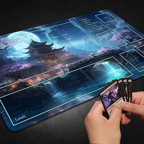 Miniatura 5 de DAUXID Tapete de juego MTG cosido de alta calidad con zonas y respaldo de goma antideslizante, tapete de juego TCG para MTG y otros juegos de