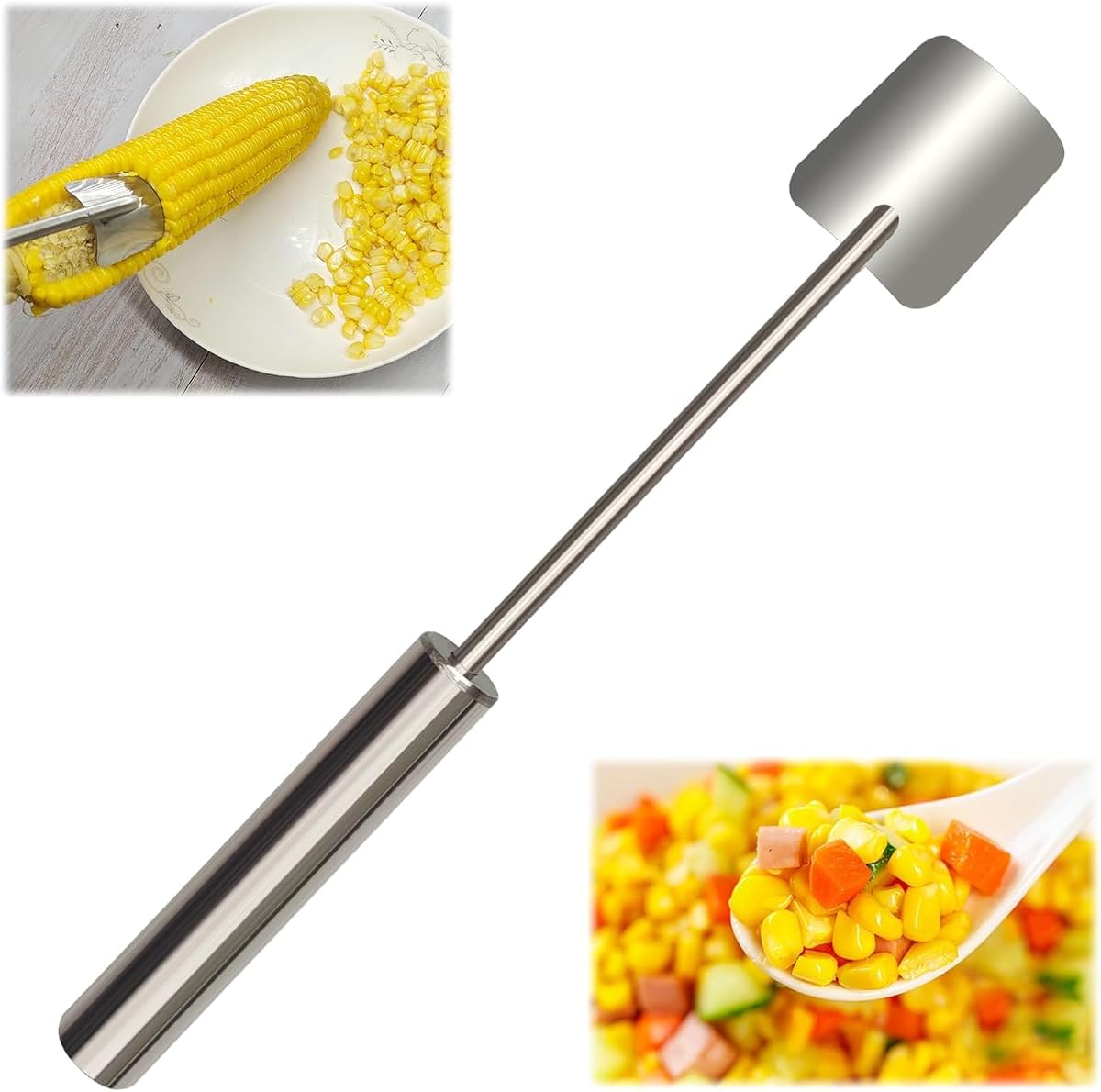 Corn Cob Stripper,2026 NEW Long Handle Stainless Steel Corn Stripping Too,Corn on the Cob Remover, Fast and Safe, Suitable for Home Kitchens, Restaurant Chefs, Outdoor Dining Enthusiasts