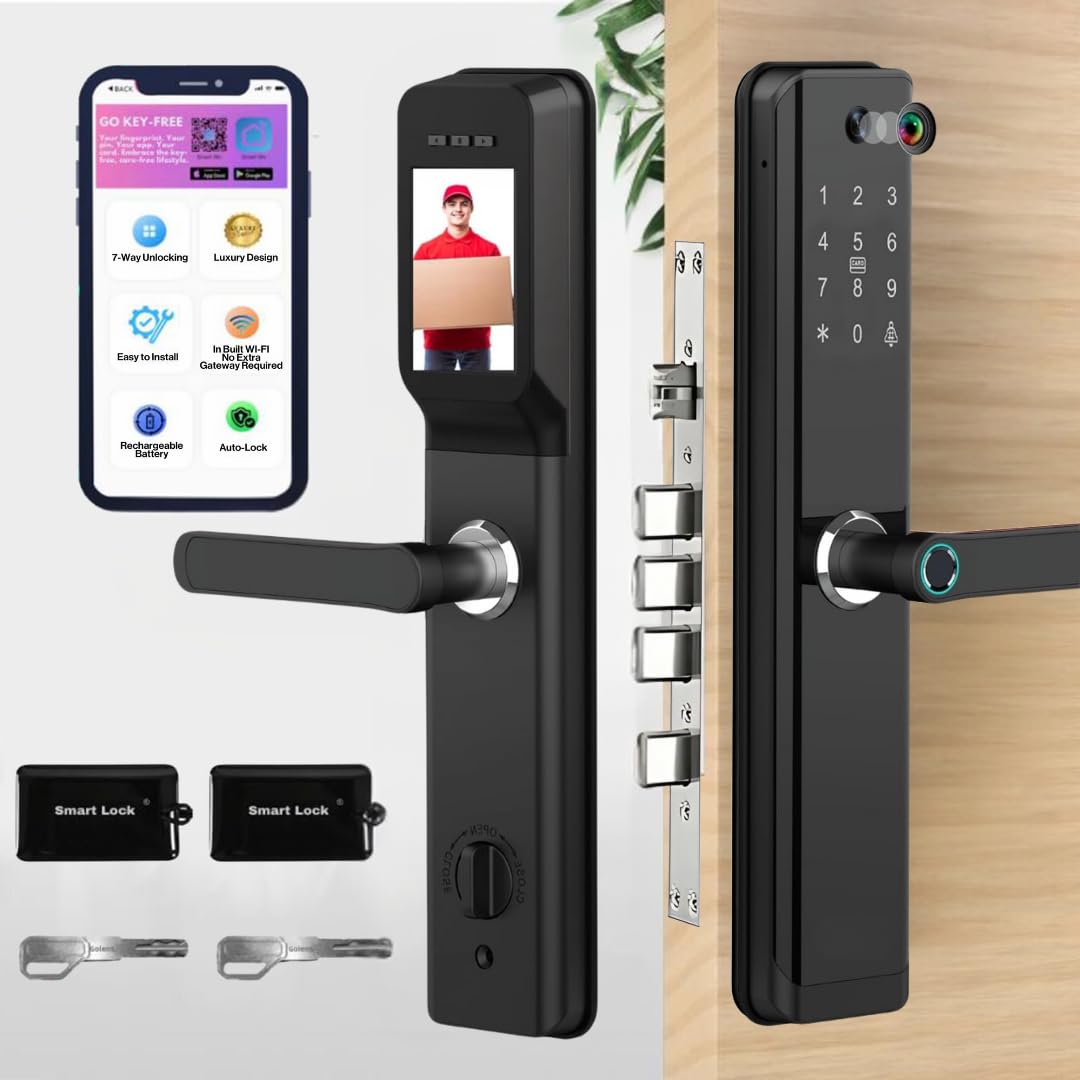 Golens Smart Door Lock with Camera, BT+WiFi, 7 Ways Unlocking, Including Fingerprint, Pincode, RFID Card, Mobile App, Mechanical Key, Fingerprint Lock, Digital Lock for Door (X89N, Black) (B0DHS15HHL) Amazon Price History, Amazon Price Tracker