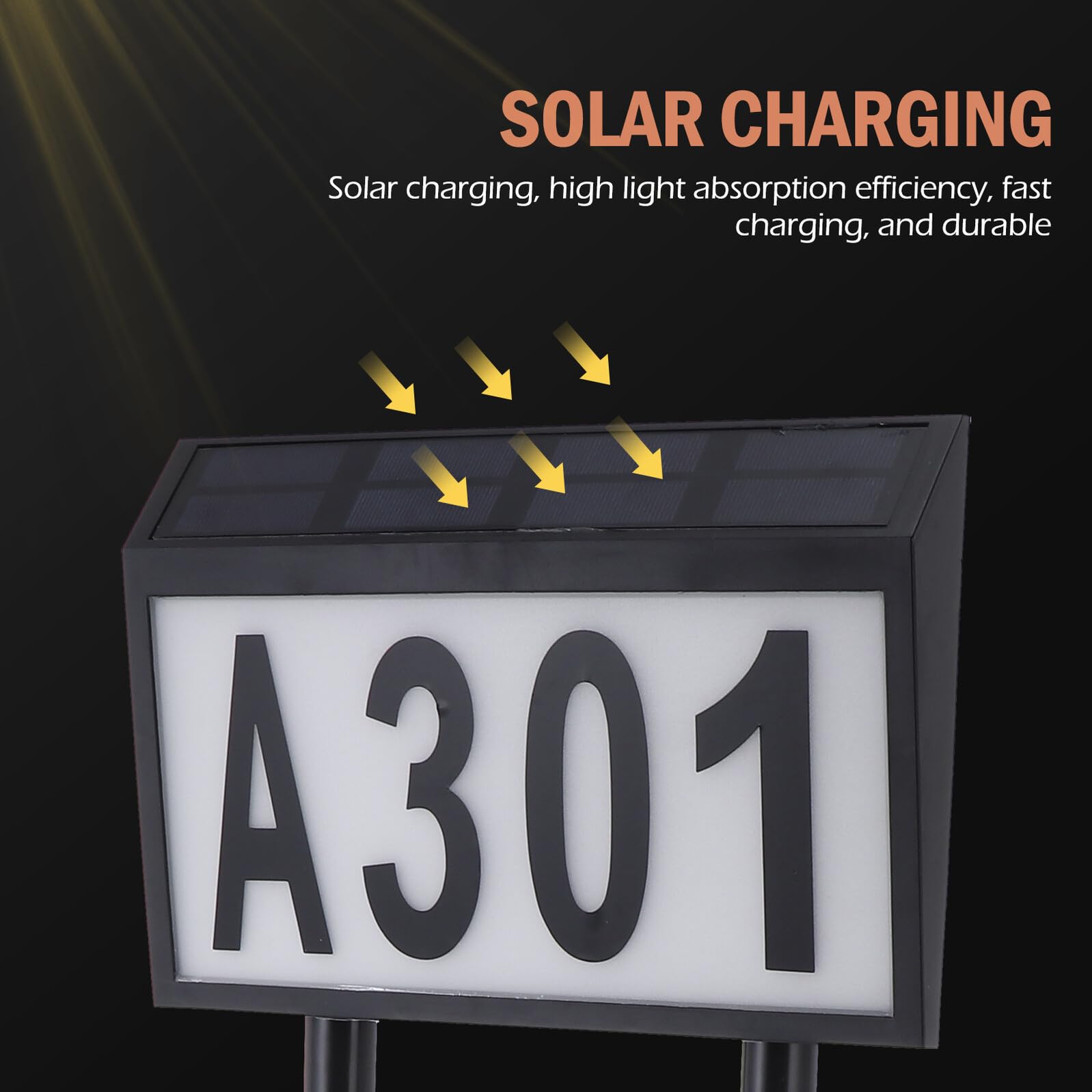 Luce Solare per Numeri Civico 5 Lettere e 3 Serie di Numeri Targa LED Pannello Solare Ricaricabile Lampada da Giardino a Terra per Casa e Negozi