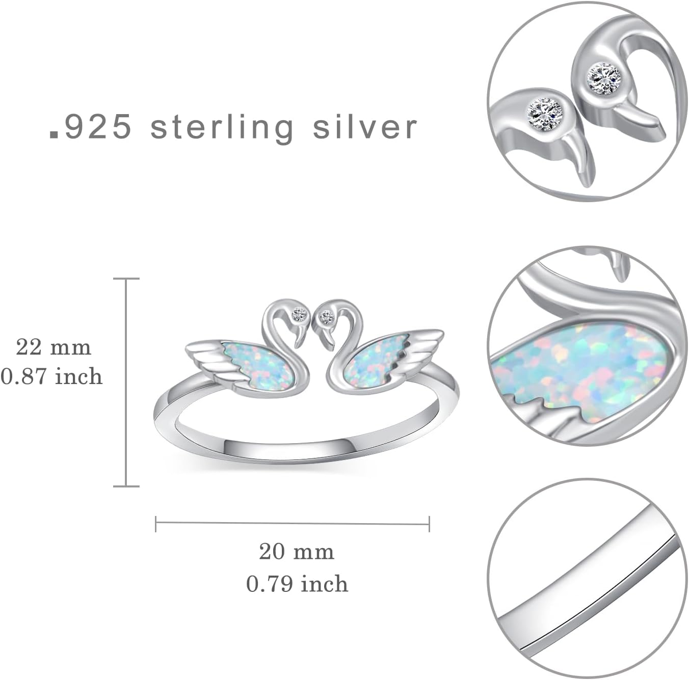 TYSO Swan Jewelry 925 Sterling Silver Open Heart Shape Adjustable Ring - Birthday Gifts for Women - Image 6