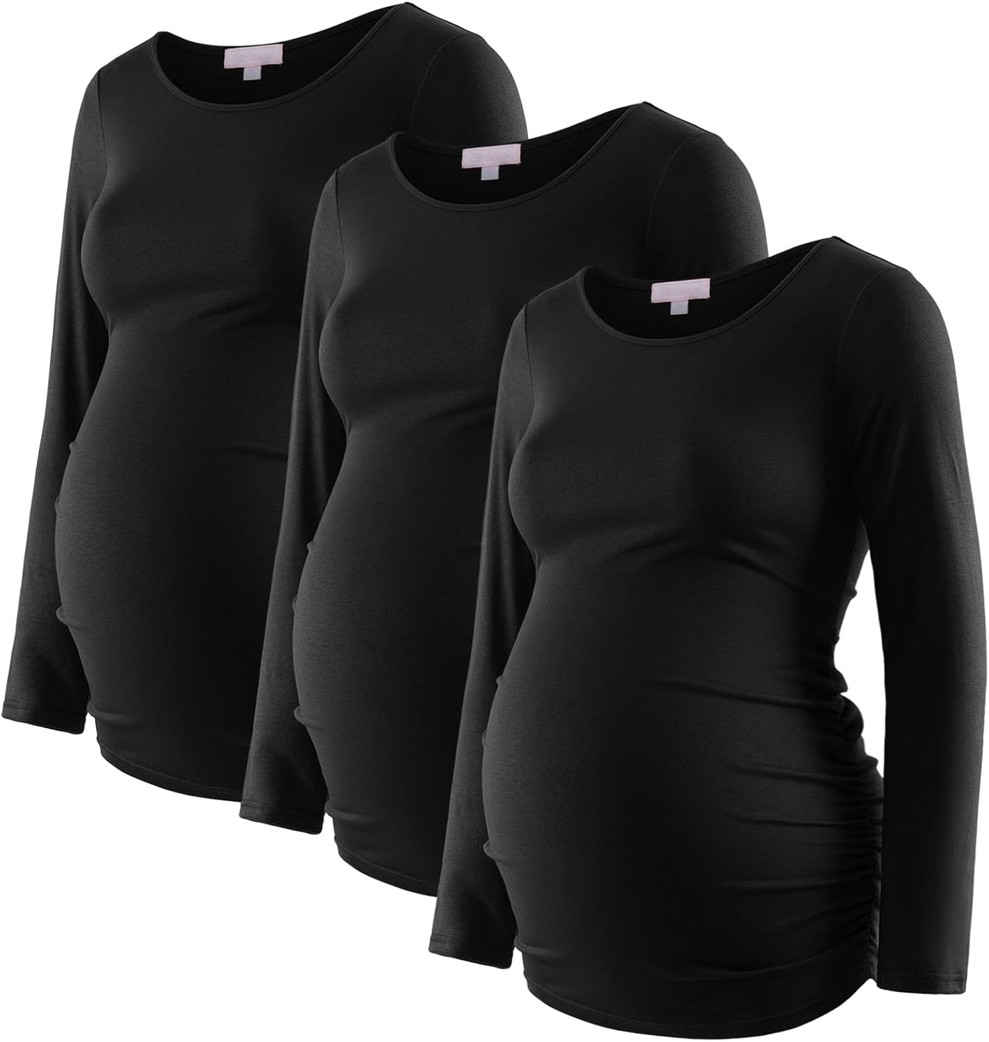 Bhome Women's Maternity Shirts 3 Packs Long Sleeve Pregnancy Tops Basic Side Ruched Tunic Blouse