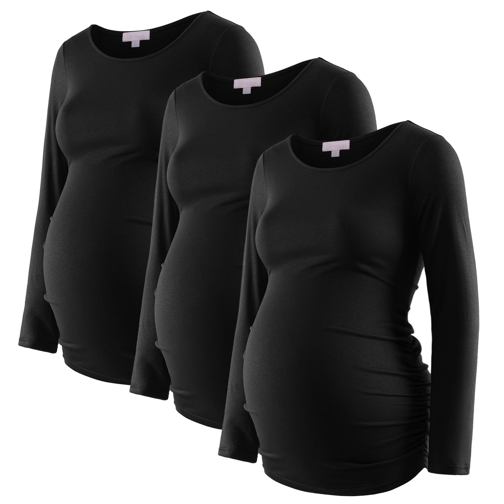 Damen Umstandsshirts 3 Packungen Langarm Schwangerschaft Tops Basic Seite gerafft Tunika Bluse