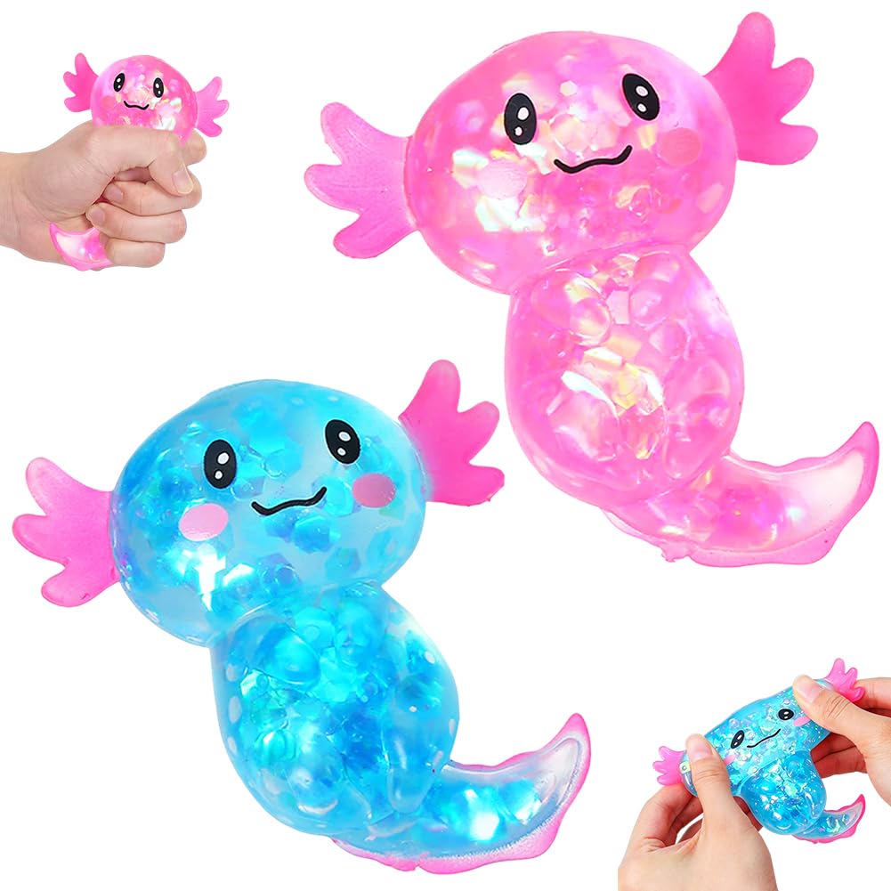 Axolotl Squeeze Toy, 2PCS Axolotl Stress Ball Adults Fidget Toy Axolotls Toys Party Favors Sensory Toys for Adults Blue and Pink