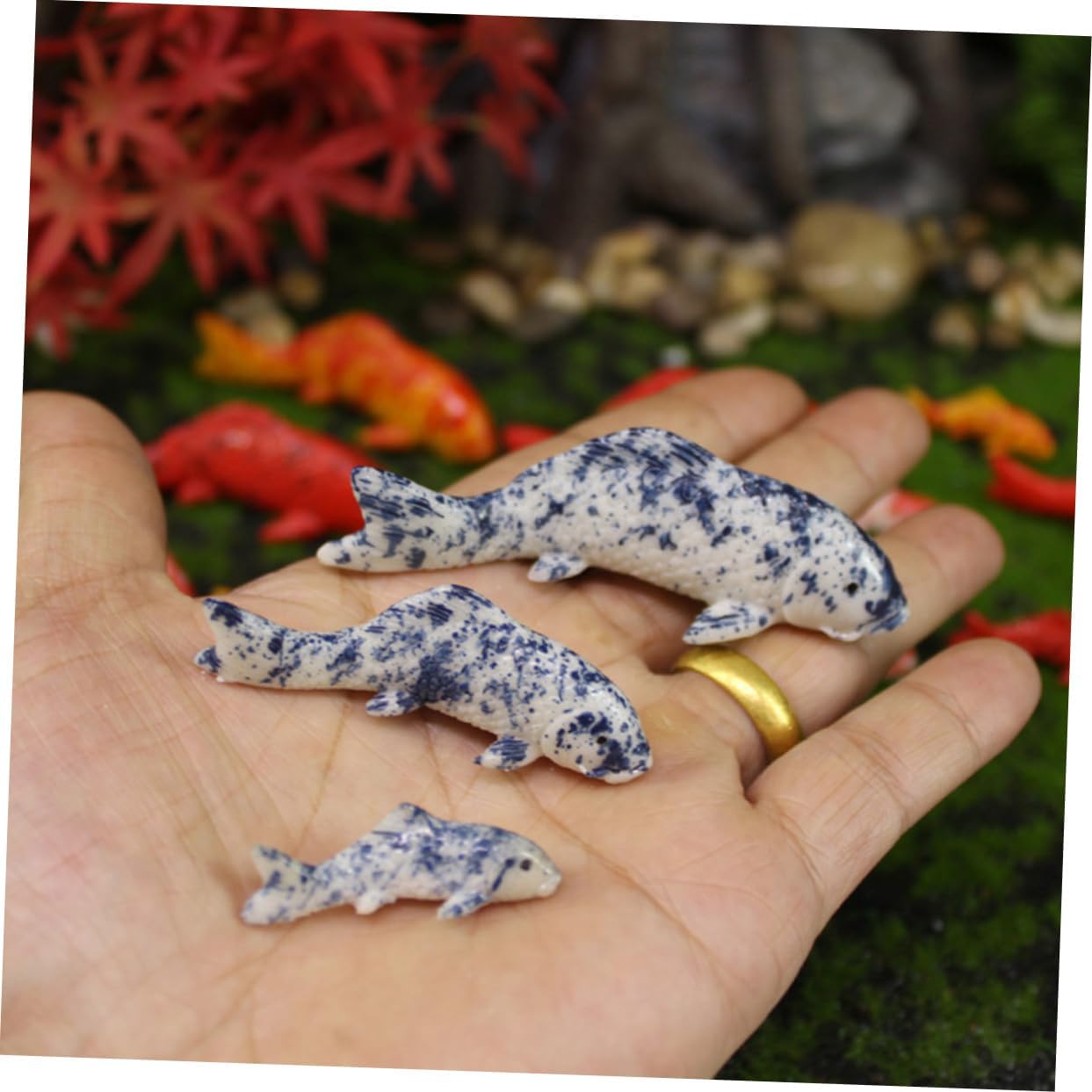 2sets Micro Landscape Simulation Small Animal Bonsai Decoration DIY Resin Crafts Ornaments 2pcs Fish Tank Plants Miniature Animal Figurines Net Pond 30pcs*2