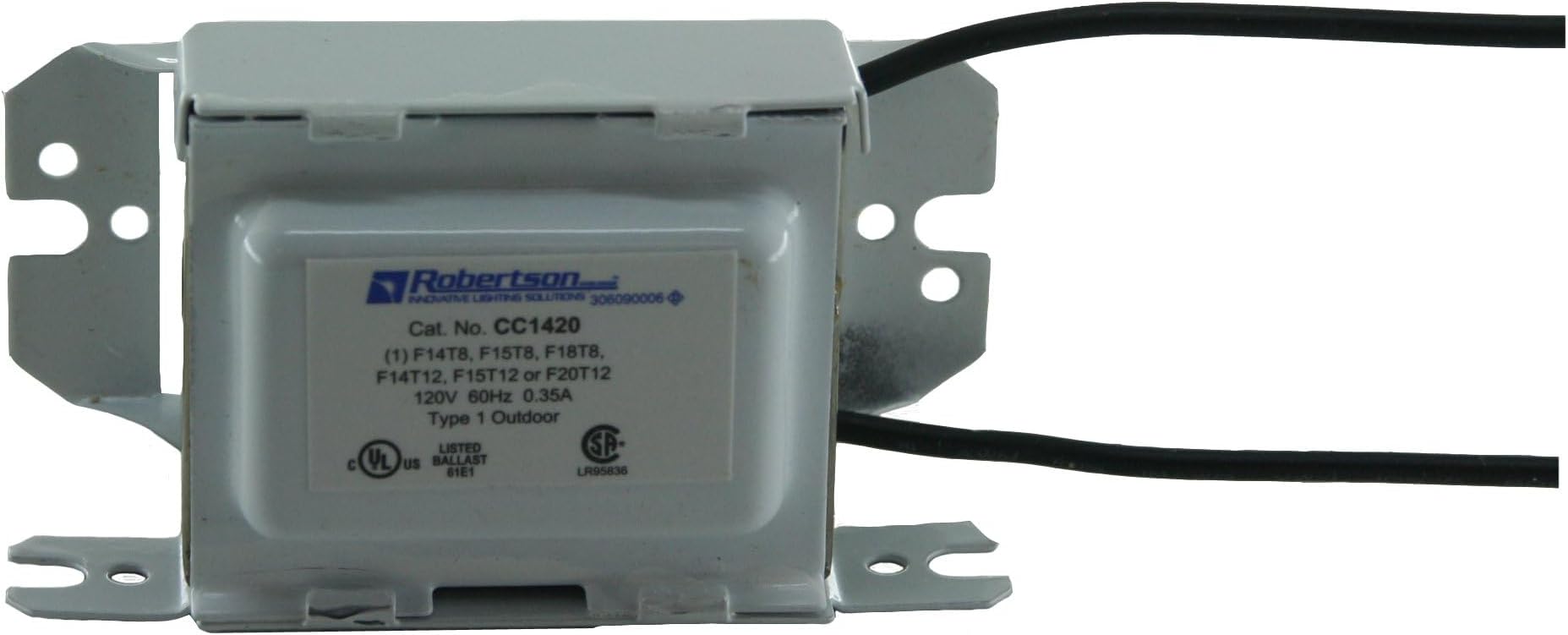 Robertson CC1420 /A V1 Magnetic Preheat Start Fluorscent Ballast (3P10061), 120Vac input, for 1 ea. F14T8, F15T8, F14T12, F15T12 or F20T12 Lamp (14W-20W), Qty 1