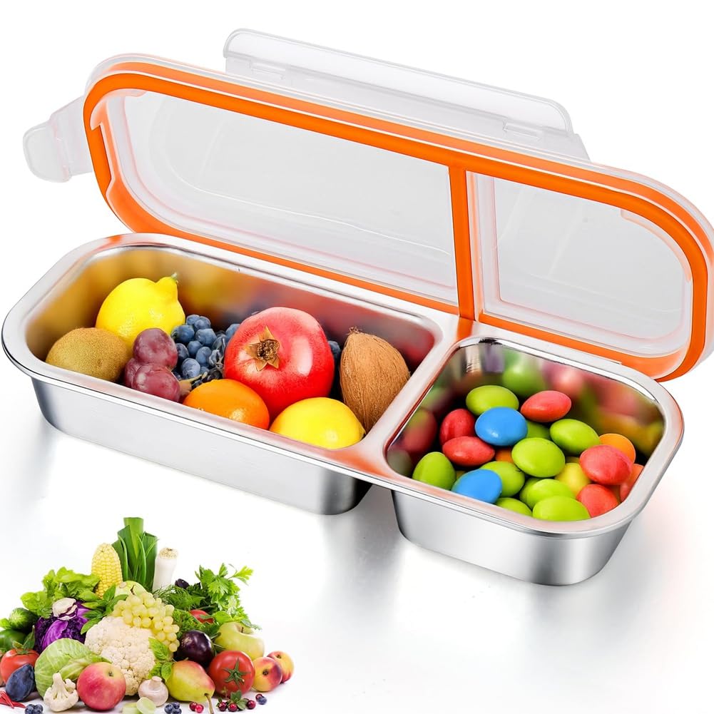 CTRLZS 2-Section Stainless Steel Snack Box, Reusable Containers with Lids for Versatile Use