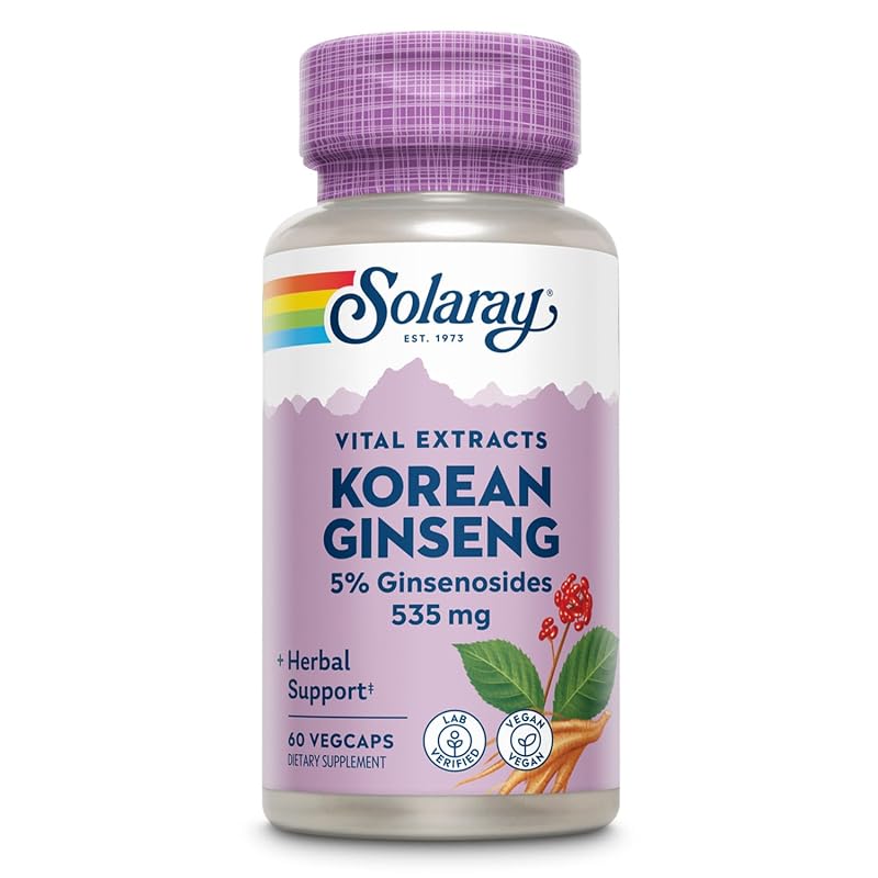 SOLARAY Suplemento fitoterápico de ginseng coreano, extrato de raiz com 5% de ginsenosídeos, 60 cápsulas vegetais