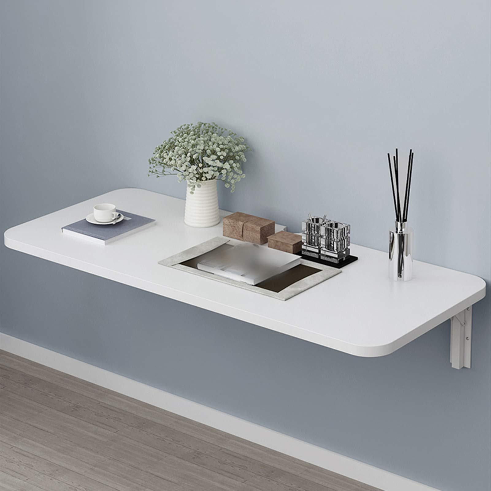 Tavolo pieghevole da parete bianco (110 x 60 cm), salvaspazio, scrivania per cucina, postazione di lavoro, postazione di lavoro, tavolo da pranzo e scrittura, versatile mensola pieghevole da parete