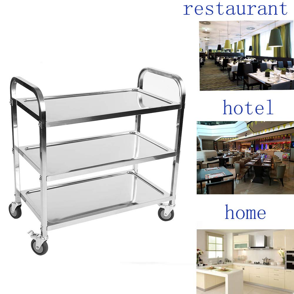 3 couches, Carrello di Servizio, Carrello in Acciaio Inossidabile, Ideale per alberghi, ristoranti e Case di Cura, 95 * 50 * 95cm