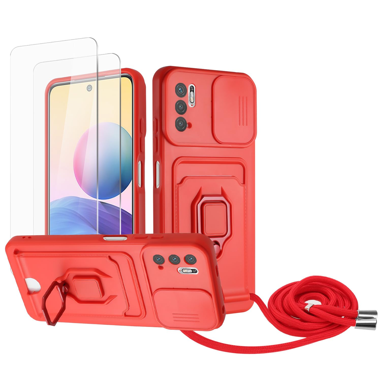 Zallagre Funda con Cuerda Compatible con Redmi Note 13 Pro 5G,[2 Packs Cristal Templado],Ranura para Tarjetas,Cubierta de Cámara Deslizante Proteger,360 Anillo Soporte-Morado — view 33