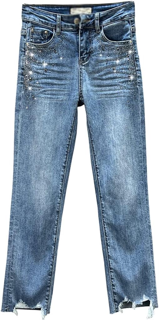 N A ジーンズフォーレディーススプリングハイウエストスリムダークブルークロップドストレートパンツトレンディな学生ジーンズパンツ Color Picture Color Size 27 Code 当店一番人気