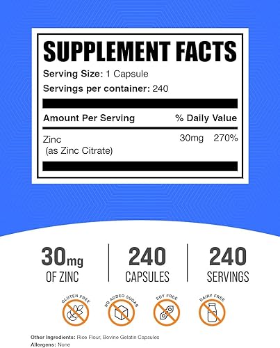 Miniatura 7 de BulkSupplements.com Cápsulas de citrato de zinc - Suplementos de zinc, zinc 30 mg, cápsulas de zinc - Citrato de zinc 30 mg, para apoyo inmunológico