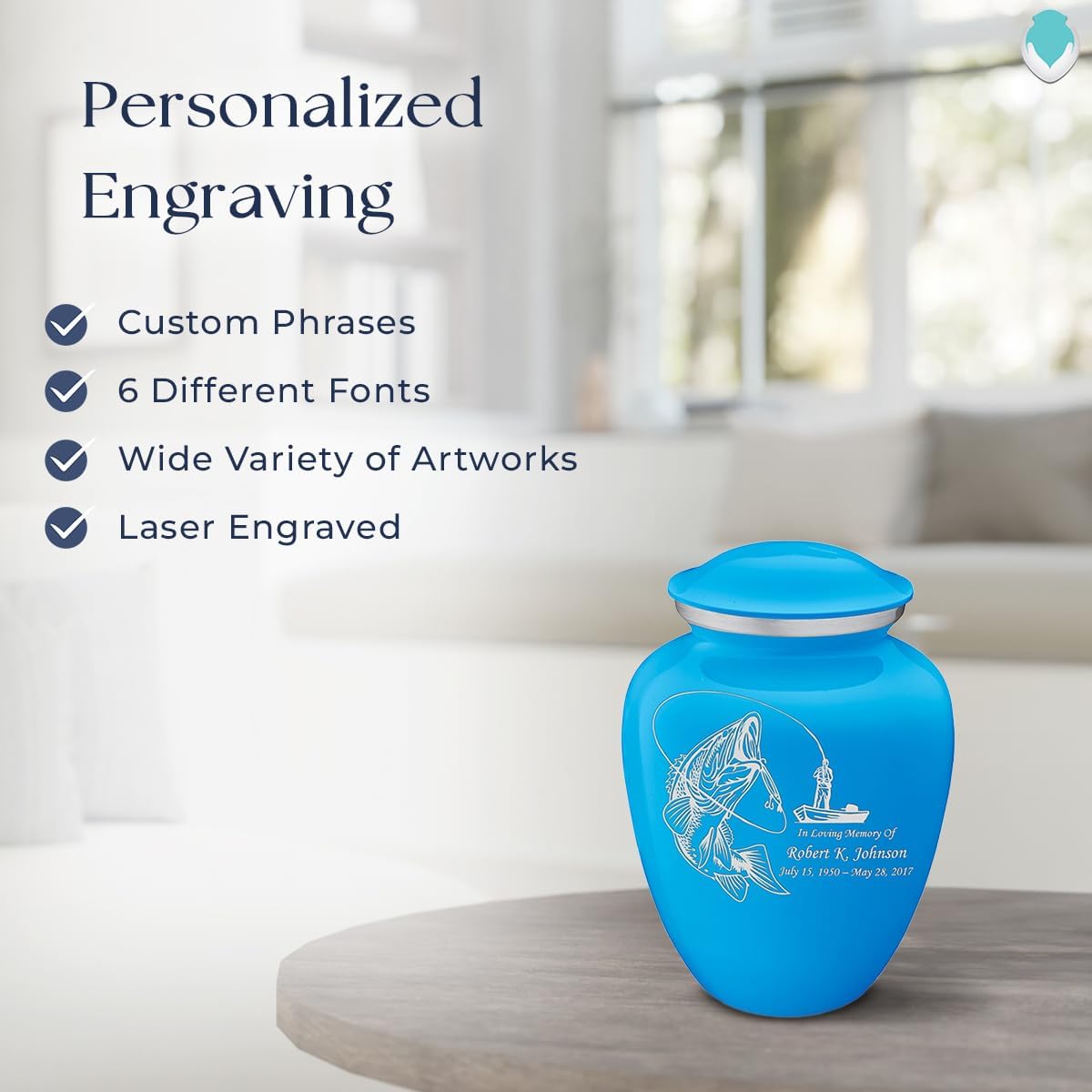 Geturns - Adult Personalized Fishing Cremation Urns for Human Ashes I Small Racing Blue Funeral Urn for Men and Women I 44 lbs