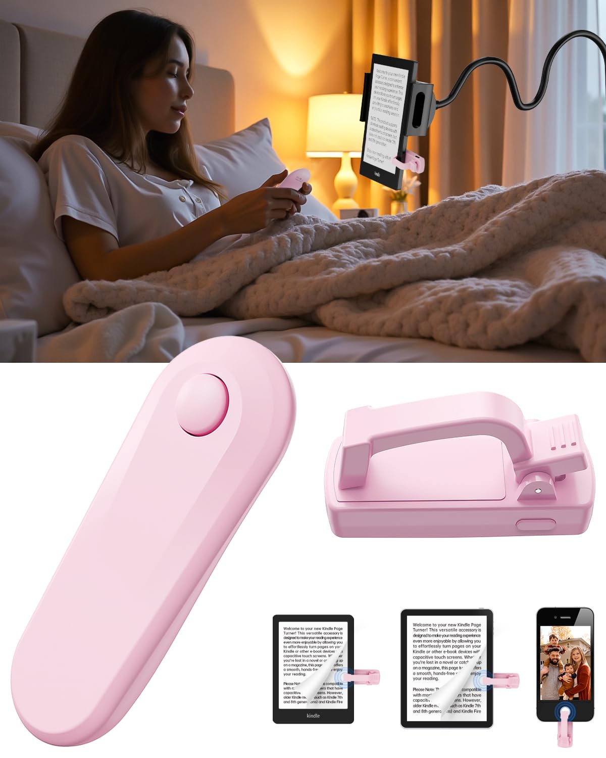 Kindle Page Turner, Remote Control Page Turner for Kindle Paperwhite Oasis EReaders Kobo, Kindle Clicker Page Turner for iPhone,iPad, Android Tablets Reading Novels,Camera Record & Shutter Selfie