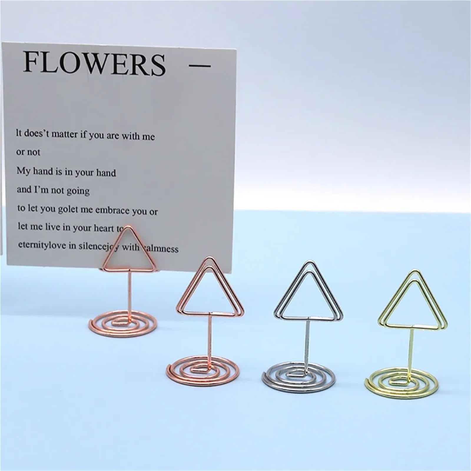 Tischkartenhalter aus Metall, dreieckig, Foto-Clip-Ständer, Hochzeit, Tischnummer, Namensschild, Ständer, 100 Stück (Mini-Gold)
