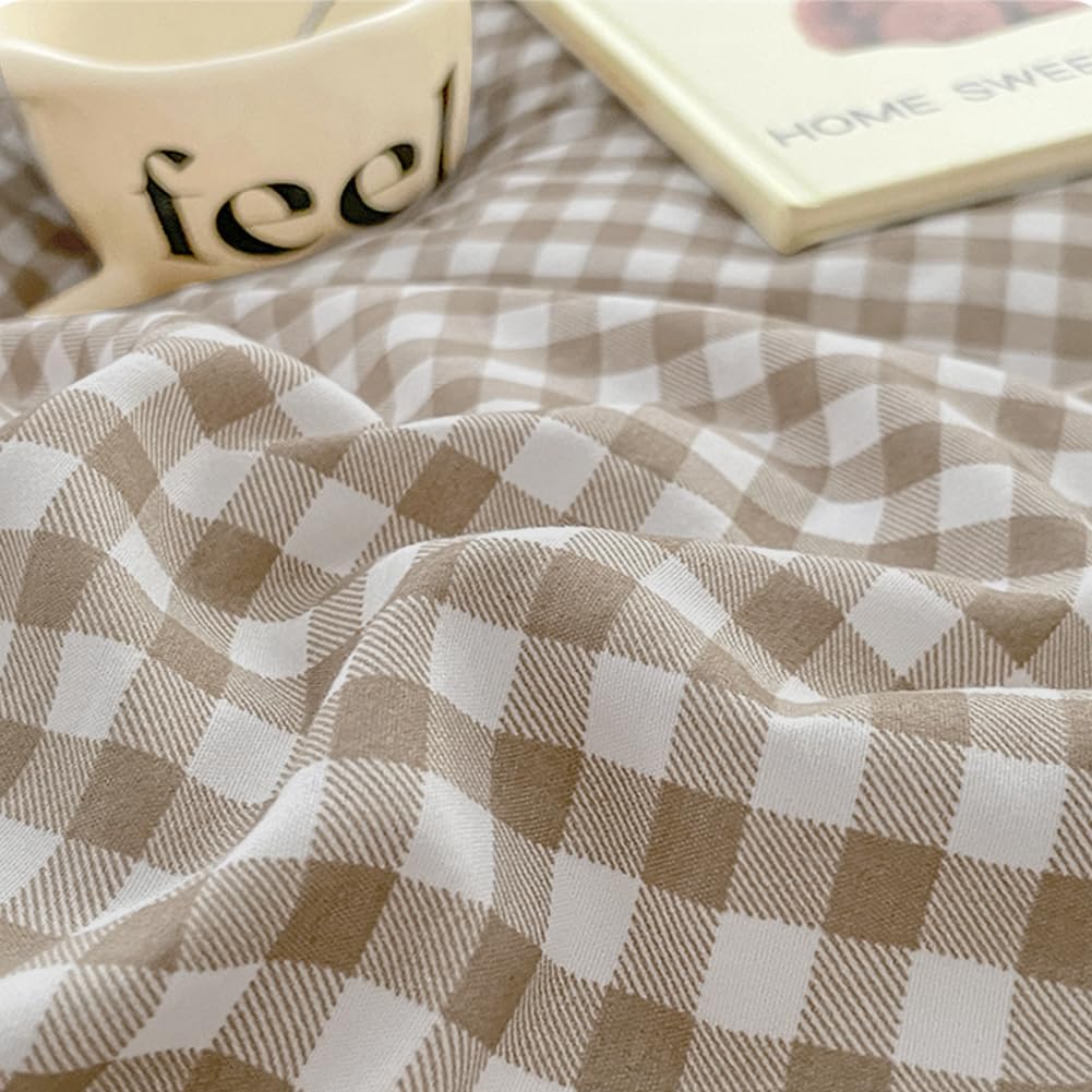 Gingham Duvet Cover Queen Size Brown Tan Plaid Checkered Comforter Cover Gr