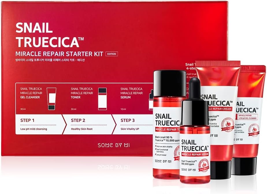 Some By Mi – Snail Truecica Miracle Repair Starter Kit (Cleanser, Toner, Serum, Cream)