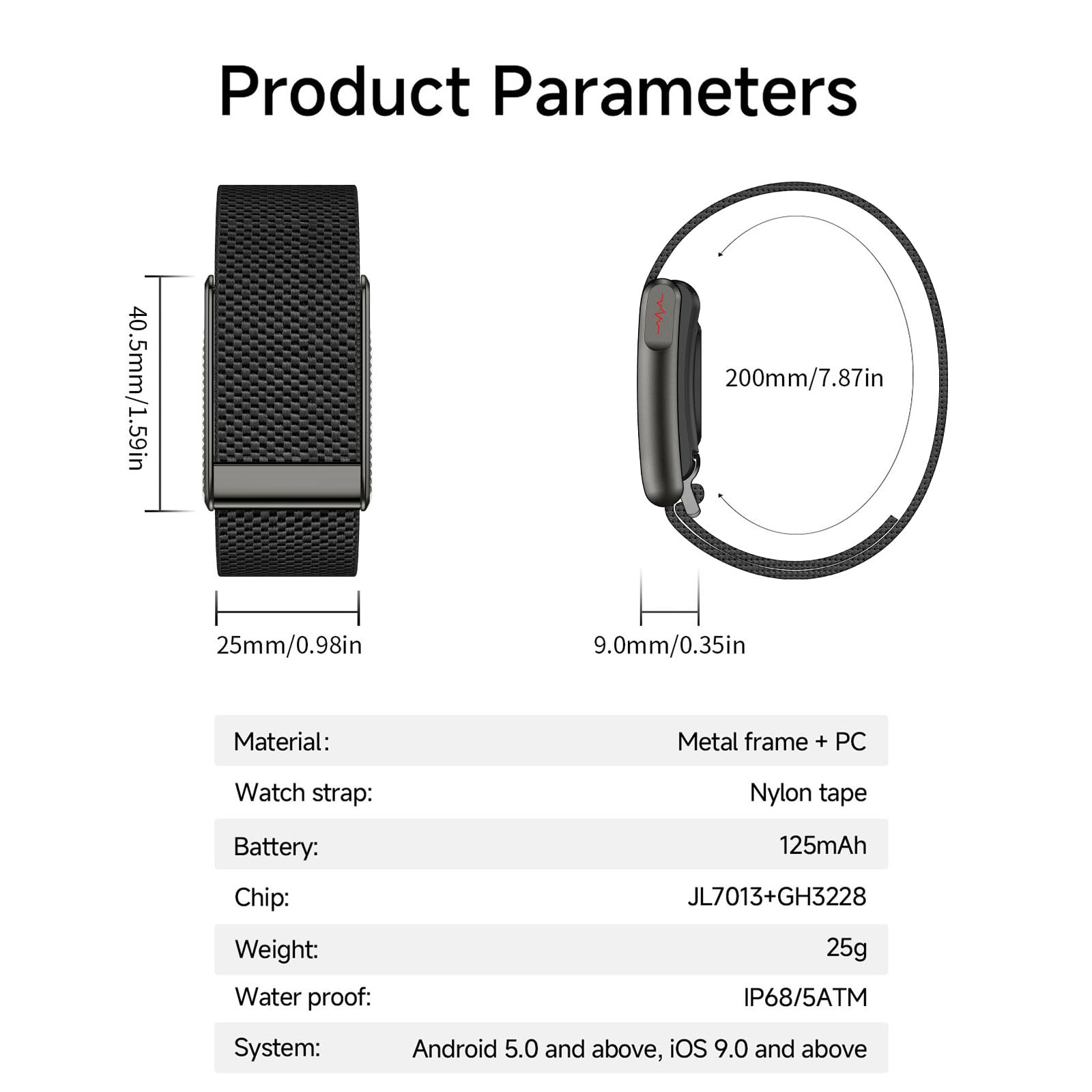 findtime Fitness Tracker ohne Display Aktivitätstracker NFC Smart Band IP68 Wasserdicht Kalorie Distanz-Tracking Multi Sport Modi Schlafmonitor Herzfrequenzmesser usw. Nylon Armband Schwarz