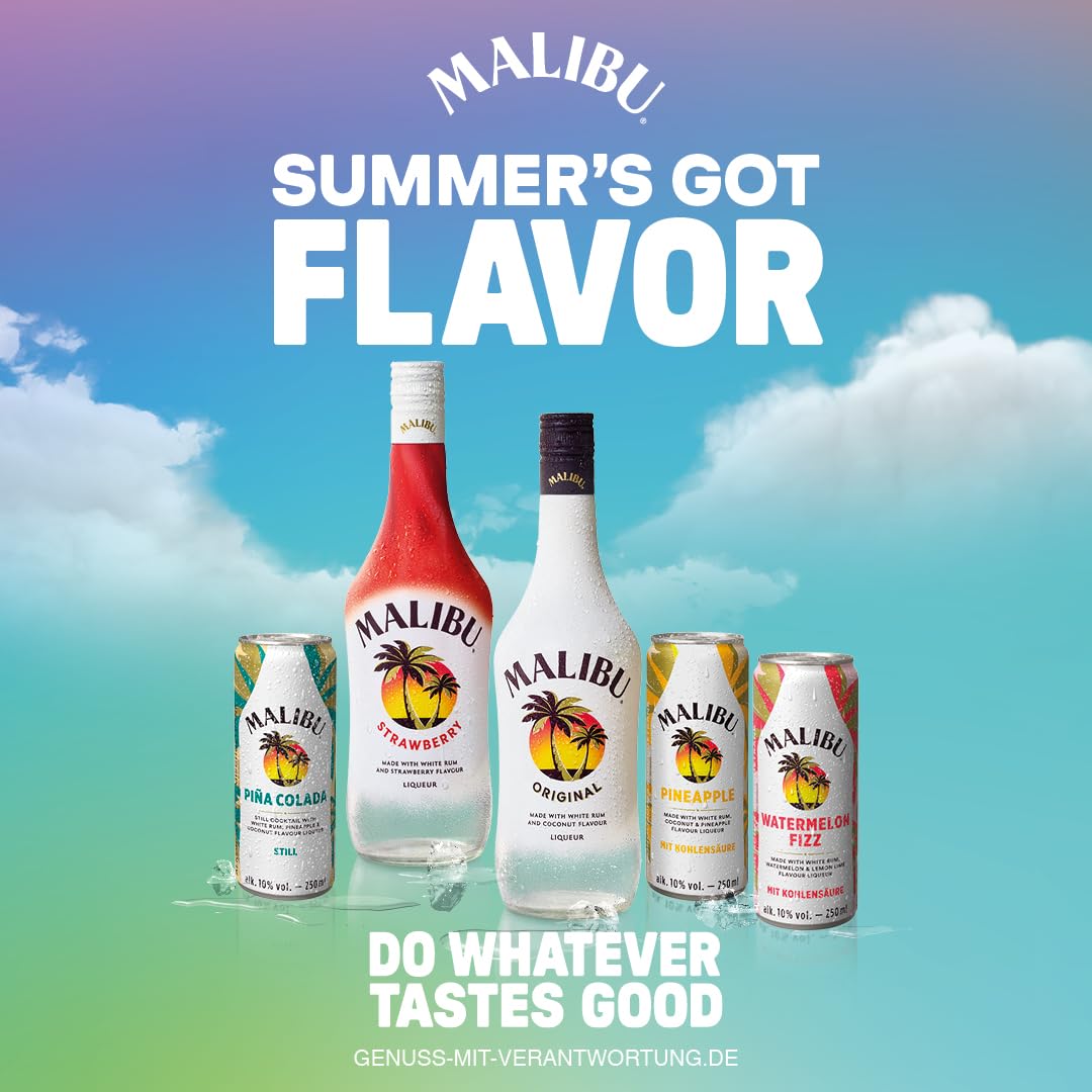 Malibu Piña Colada, fruchtig-frischer Mix aus weißem Rum, Ananas-Geschmack und Kokos-Likör, vorgemischter Cocktail, 12 Dosen à 250 ml, 10 Vol.-%