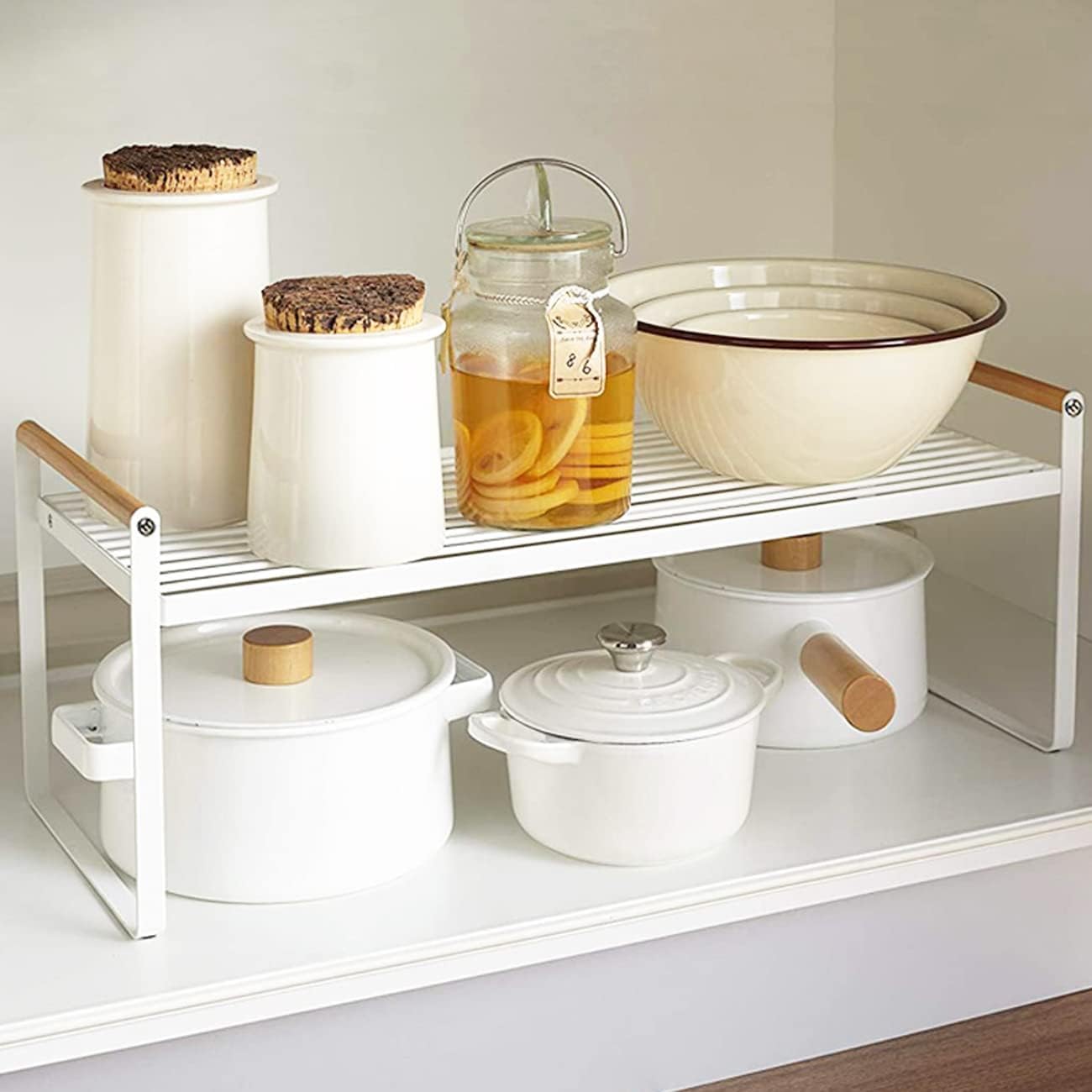 ARHAT ORGANIZERS Beechwood Countertop Organizer|Table Riser Kitcehn Storage Shelves|Home Organization And Storage – For Spice Rack, Cupboard, Closet, Pantry, Corner, Under Sink (Large, White)