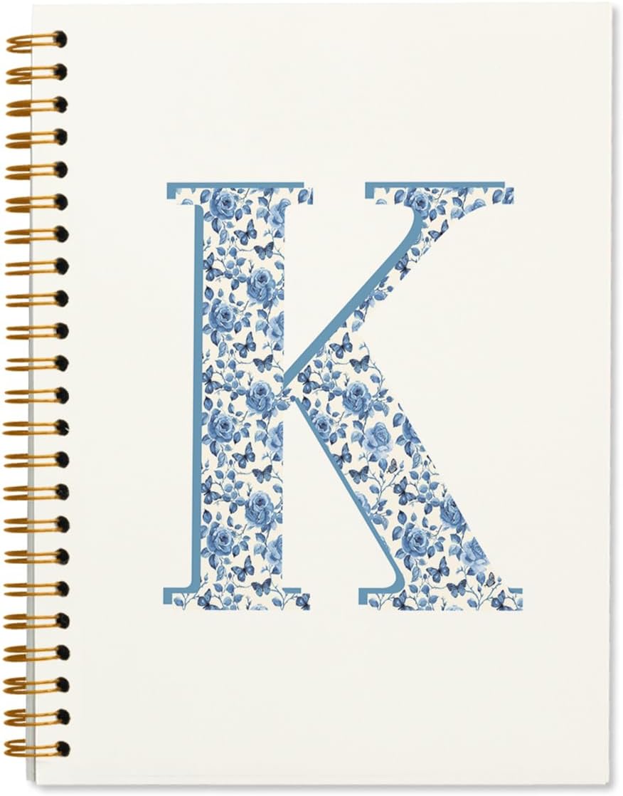 Blue Cute Initial Notebook Journal Diary Libretas Escolares K, Cute Preppy Aesthetic Personalized Notebook Gifts for Teen Girls Women Kids,Preppy Blue Aesthetic School Supplies for Girls 5.5x8.3