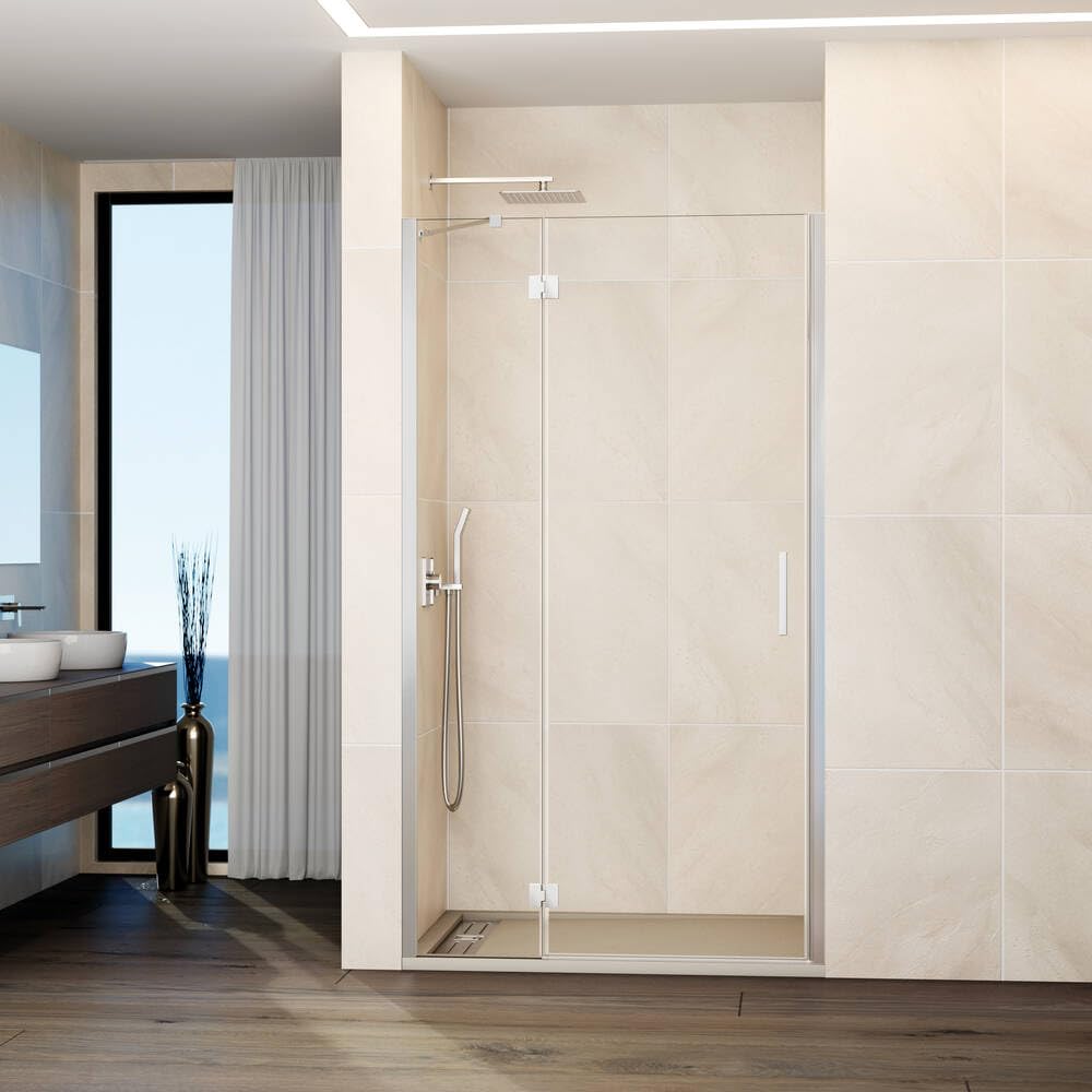 GME - Mampara Ducha Frontal 1 Puerta Fija + 1 Corredera 100cm Cromo | Mampara de Cristal con Perfilería de Aluminio y 195cm de Altura | Cristal Templado 6mm Antical Y Cierre Magnético