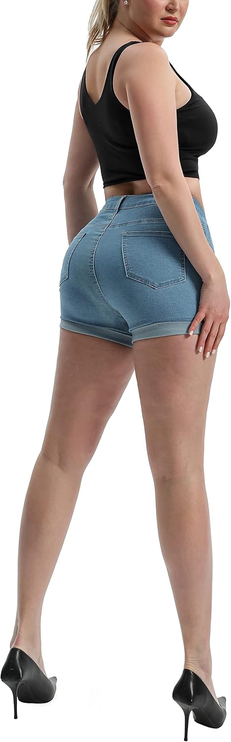 Laeyzuo Women's High Waisted Stretch Jean Shorts Foldead Hem Fashion Denim Shorts - Image 5
