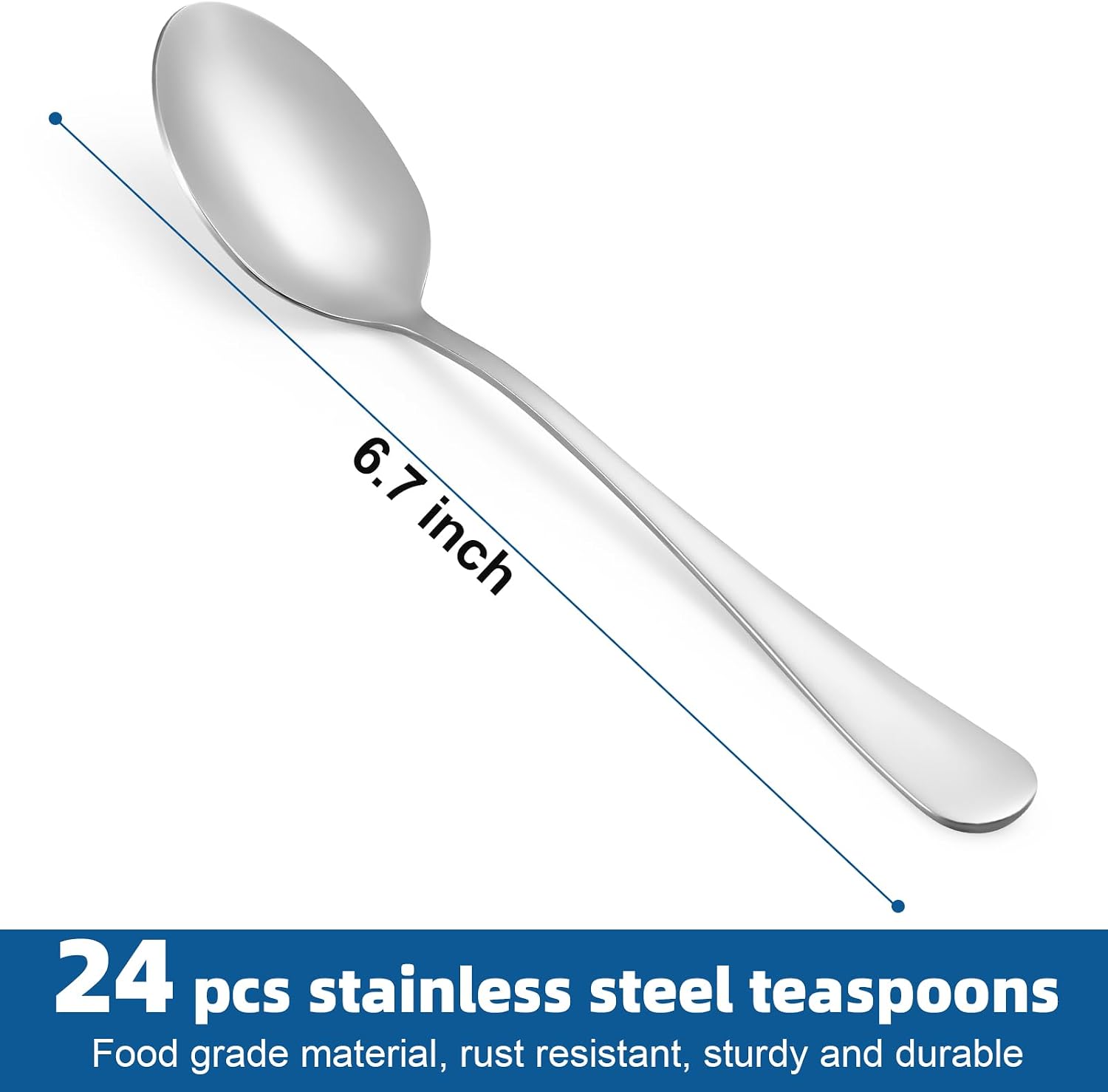 24 Pcs Teaspoons Set, Food-Grade Stainless Steel Spoons Silverware, Cutlery Tea Spoons, Durable Dessert Spoons, Metal Spoon for Home, Kitchen or Restaurant, Mirror Polished, Dishwasher Safe 6.7 Inch image 2