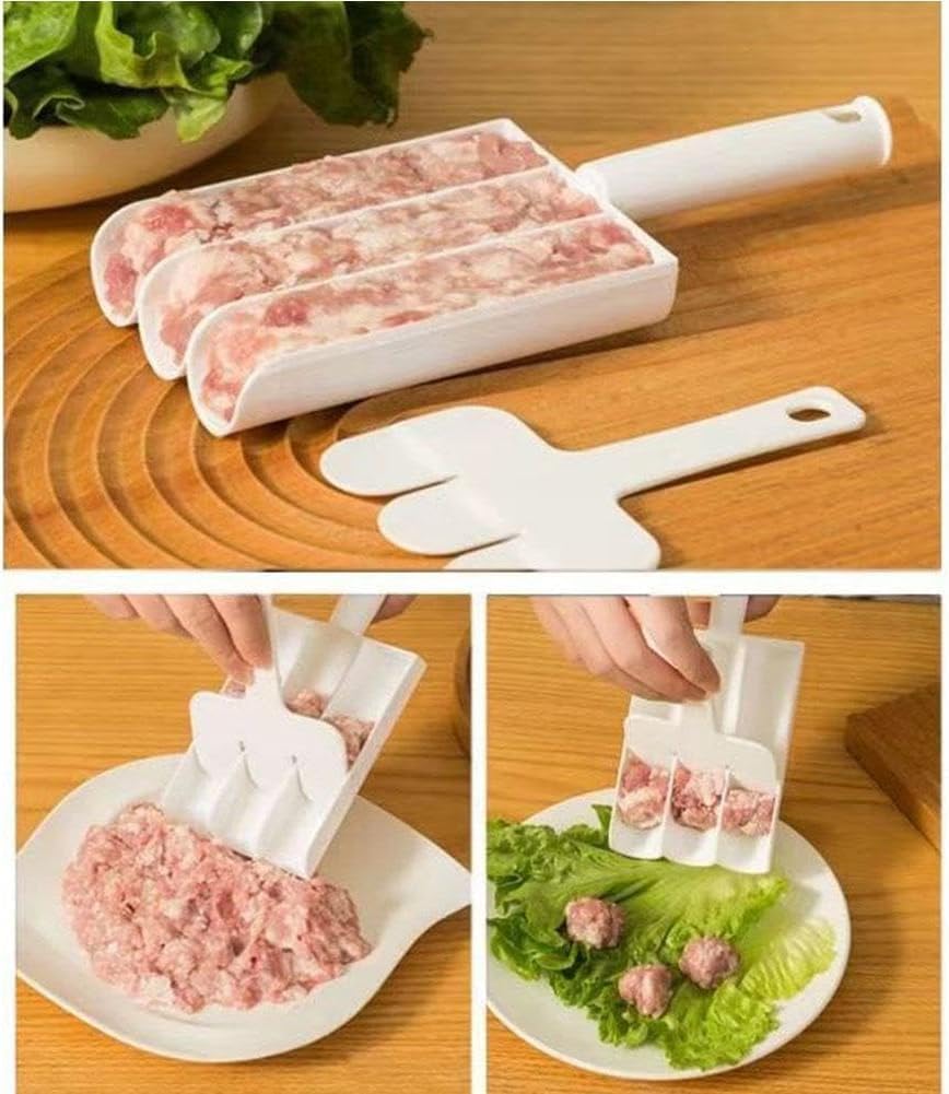 White Triple Meatball Maker With Non-Stick Surface - 3-Size Meatball Scoop & Melon Baller Kitchen Tool
