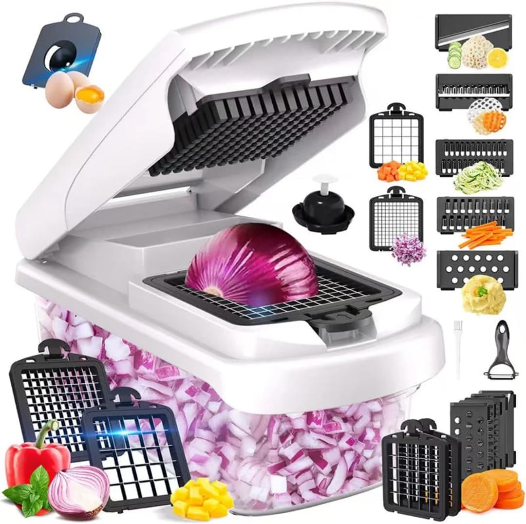 Multifunctional 15-in-1 Vegetable Chopper - Kitchen Gadgets & Essentials, Food Chopper with 7 Blades and Container, Dicer, Vegie Chopper, Mandoline Slicer, Fruit Slicer, Home Accessories