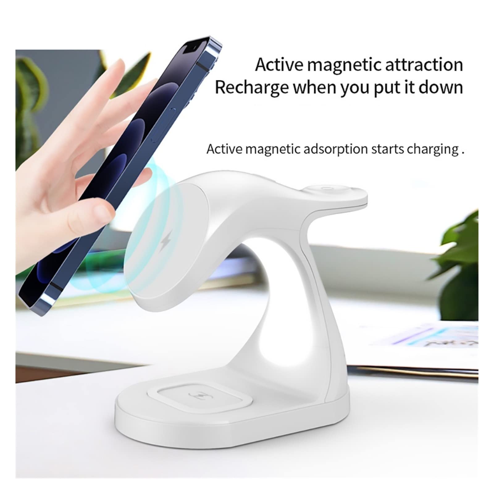 Magnetyczna ładowarka bezprzewodowa 3 w 1 Lampka nocna do telefonu Magnet Bezprzewodowe ładowarki zegarka/słuchawek,Uniwersalna kompatybilność(Black with plug)