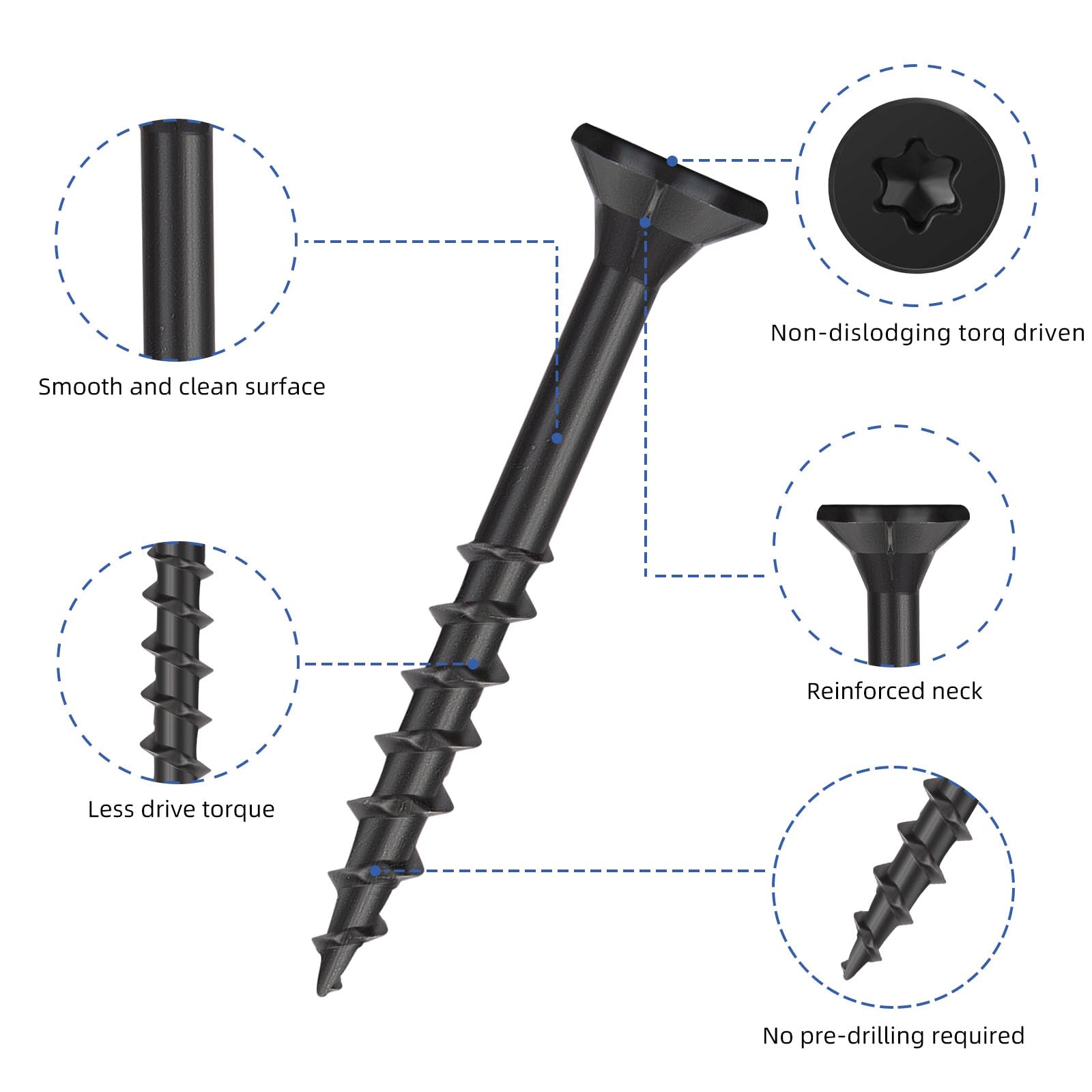 WELLOCKS Lot de 1 242 vis à bois de 2,5 cm, noires #8 x 2,5 cm, résistantes à la rouille, revêtement époxy, plus de 1 000 heures avec embout étoile Torx T25 inclus pour clôture en bois extérieure