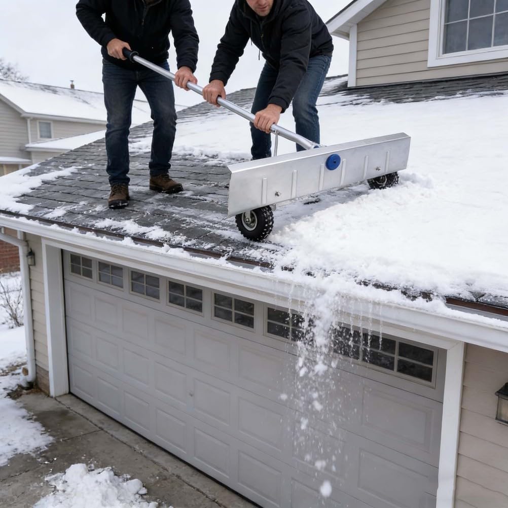 Aluminum Roof Snow Rake for House , Telescoping Pole Extends 147-607cm (58-239In), Soft Grip Handle, No-Tools Assembly, for Leaves Debris Removal.