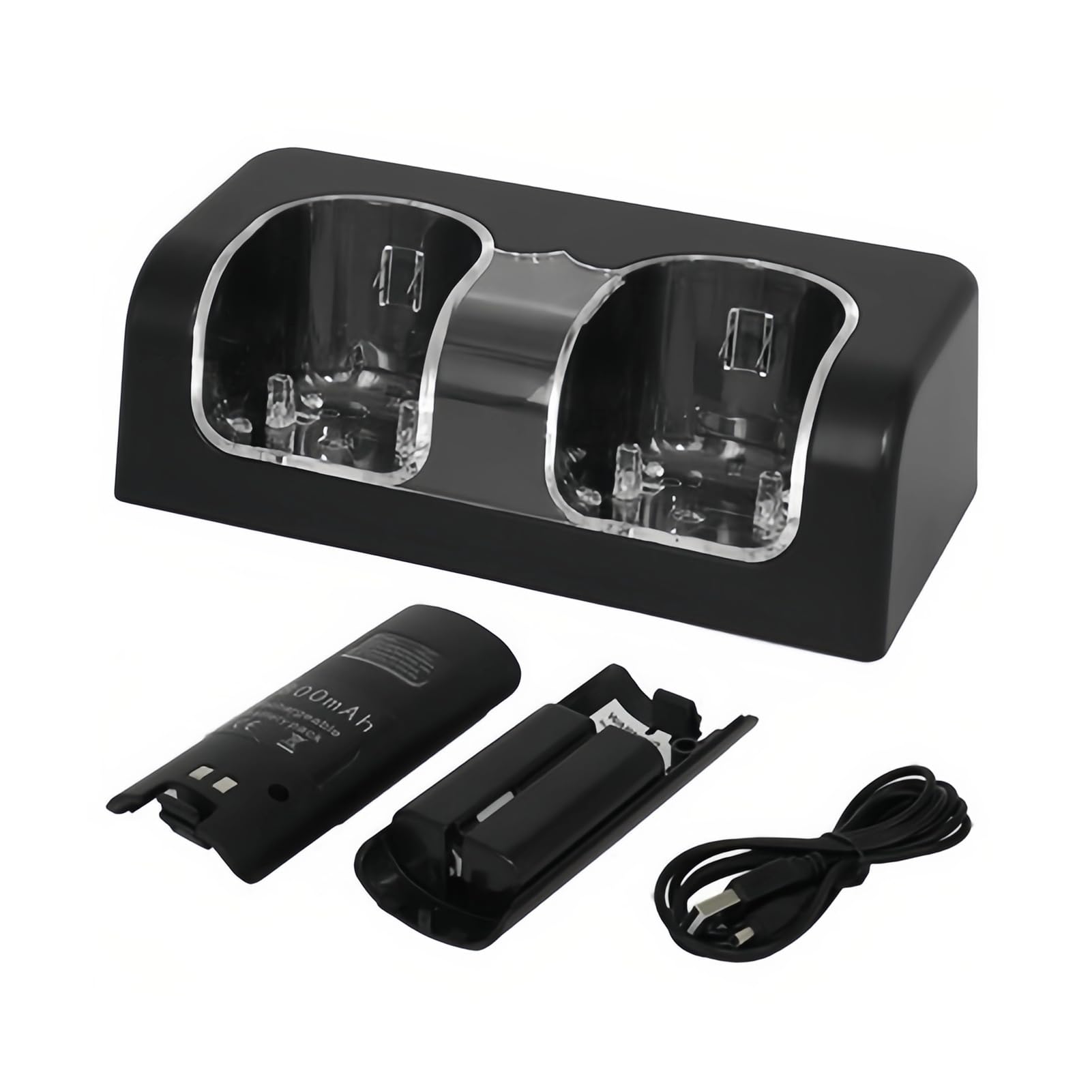 Chargeur de Batterie à Distance Stable, Double Station de Portable pour Batterie de Télécommande de Jeu Wii avec Cordon d'alimentation (Noir)