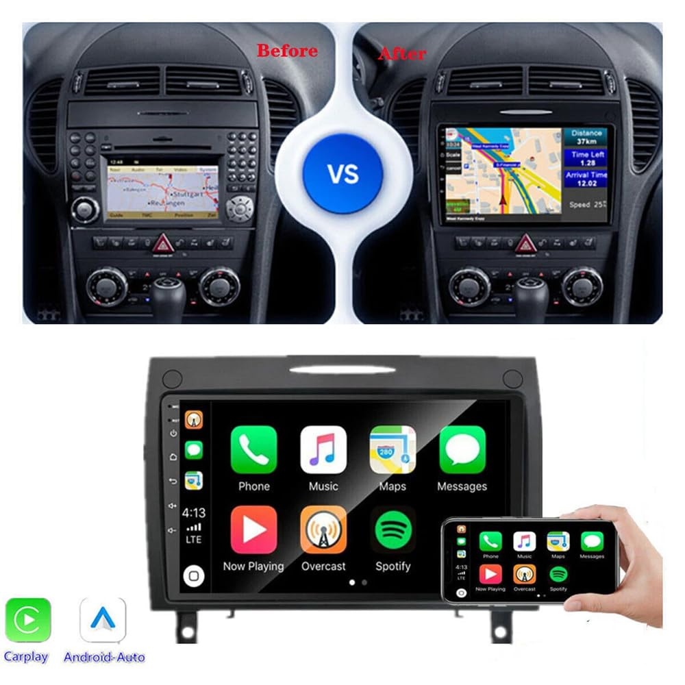 2+64G Android 14 Autoradio für Mercedes SLK R171 W171 2004-2011 GPS Navi mit Wireless Carplay Android Auto 9 Zoll DAB 2 Din Radio für Mercedes SLK Radio Bluetooth WiFi SWC AHD Rückfahrkamera FM/RDS