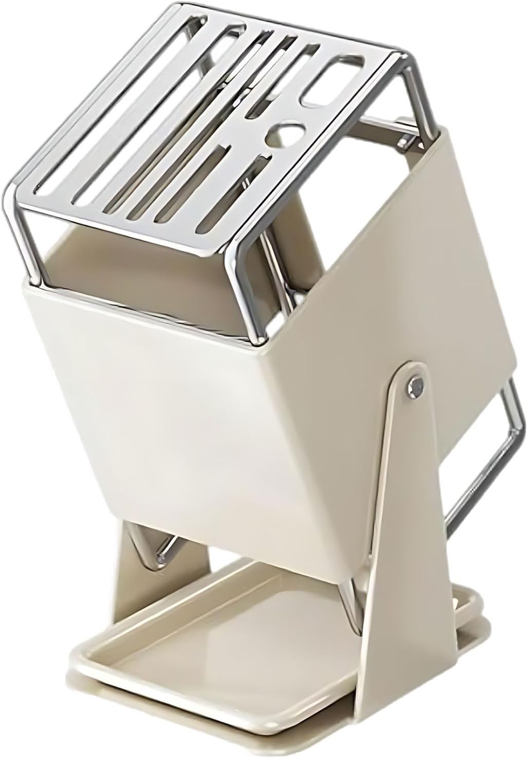 9-Slot Knife Storage Block with Drain Tray, Rotating Cutter Holder, Stainless Steel, Anti-Slip Base, 9.6 in High