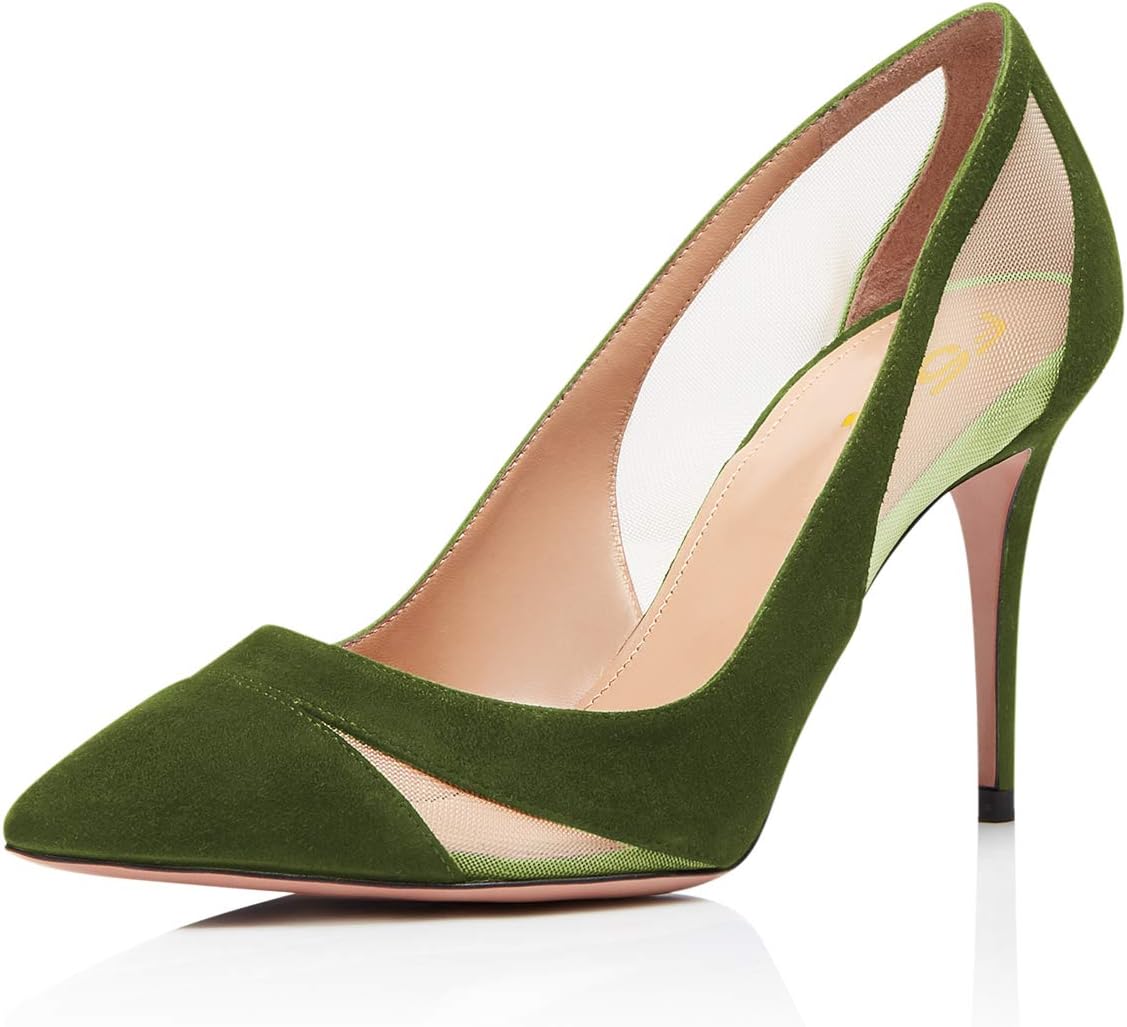 FSJ Women Thin High Heel Mesh Pumps Pointed Toe Slip on Stilettos Office Ladies Shoes Size 4-15 US