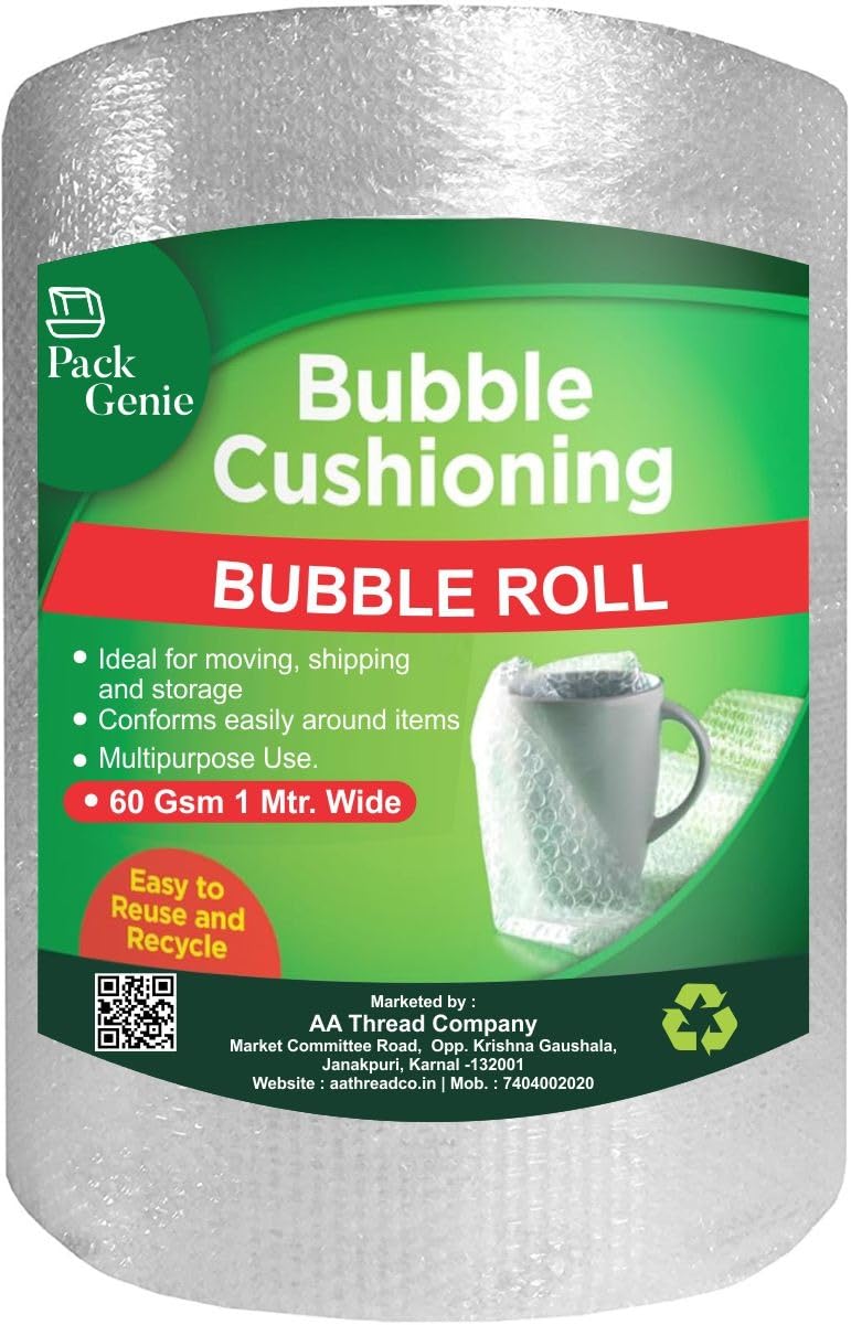 PackGenie 60 Gsm Heavy Air Bubble Wrap Packing Roll for Safety, Multipurpose Packing Needs 1 Meter Wide (50 Meter) (B0CLYFDSGM) Amazon Price History, Amazon Price Tracker