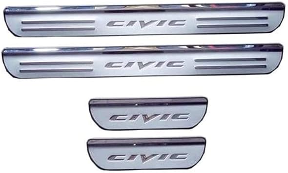 4Pcs Car Door Sill Protector Strips for Hon-da Civic 10th 2016 2017 2018 2019 2020, Stainless Steel Kick Plates Scuff Guard Threshold Styling Decor Accessories, Silver