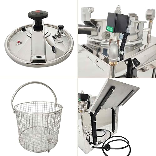 Miniatura 7 de Macheine de pollo frito de alta presión de 110V 16L, freidora de presión de acero inoxidable con control de temperatura de 2400W, freidora eléctrica