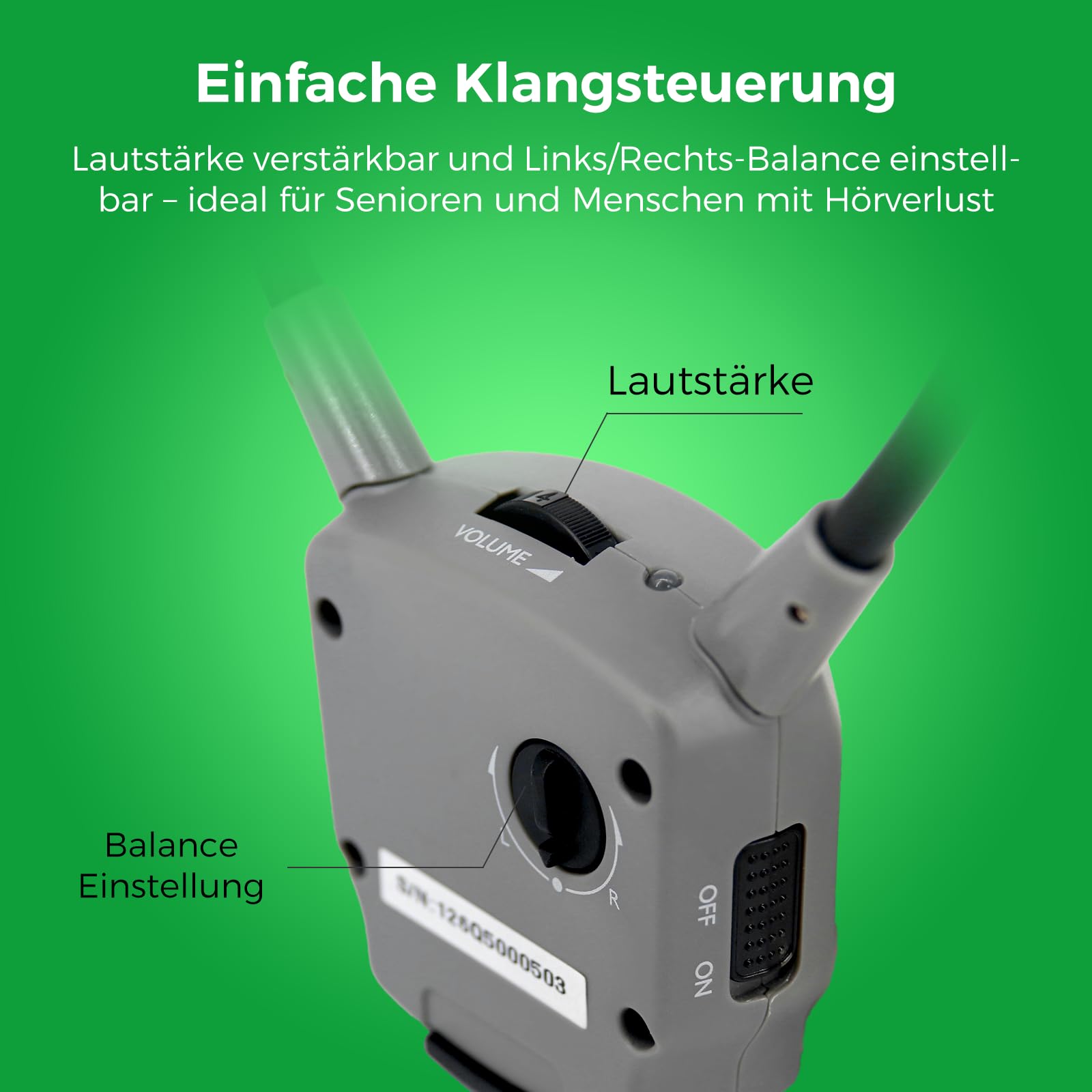 Funkkopfhörer Kabellos für TV – Senioren oder Hörverlust, 30 m Reichweite, Klangklarheit, Links-Rechts-Balance, 2,4 GHz, Optisch/RCA/3,5 mm für Samsung, LG, Sony Fernseher