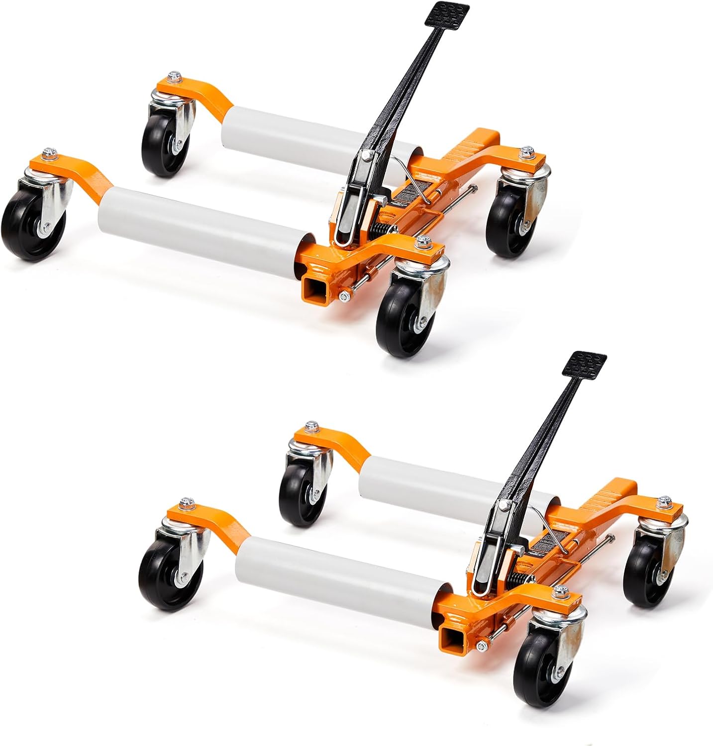 TUFFIOM Car Wheel Dolly Jack Set of 2, Mechanical 3000-lbs Car Skates, 12'' Wheel Vehicle Positioning Jack, Heavy Duty Rollers with Ratcheting Foot Pedal for Tire Auto Repair Moving, Orange